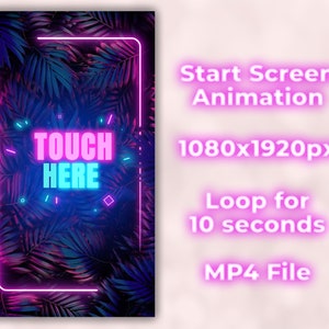 Tap to Start Animation Mirror Booth - Neon Start Screen for Mirror Booth - Tropical Leaves Neon Animation for Photo Booth Touch to Start