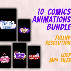 Comics 10 Mirror Booth Animations Bundle FullHD - Colorful Start Screen for Mirror Booth - Touch To Start | Get Ready Animations Photo Booth