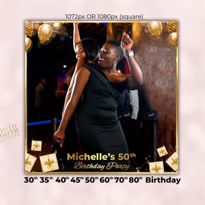 30th 35th 40th 50th 60th 70th Birthday 360 Photo Booth Overlay - Gold 360 Video Booth Overlay Frame Snappic|LumaBooth|TouchPix|RevoSpin