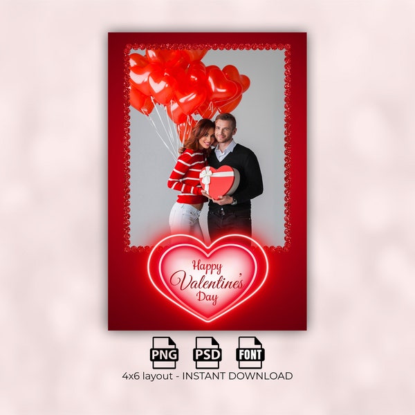 Valentine's day Photo Booth Template, Happy Valentine's Day Photobooth Frame, 4x6 Photo Booth Template, 4x6 Portrait Mirror Booth Template