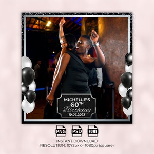 40th 50th 60th 70th Birthday 360 Photo Booth Overlay, Black and Silver 360 Photo Booth Overlay Birthday Snappic|LumaBooth|TouchPix|RevoSpin