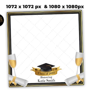 Prom 360 Photo Booth Overlay - Black and Gold Champagne Graduation 360 Video Booth Overlay - Class of 2023 - 1072px and 1080px