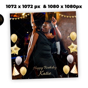 Birthday 360 Video Booth Overlay - 360 Spinner Birthday Template - 360 Photo Booth Birthday Party Overlay - Gold and White Balloons