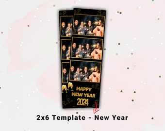 Plantilla de fotomatón de Año Nuevo, diseño vertical de 2 x 6 - Plantilla de fotomatón para fiesta de Año Nuevo - Fotomatón de Feliz Año Nuevo 2024 - Cabina con espejo