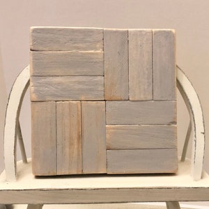 Set of 4, Handmade WOOD COASTERS farmhouse Light GREY coastal shabby hostess housewarming gift pine handpainted chalk paint drink coffee