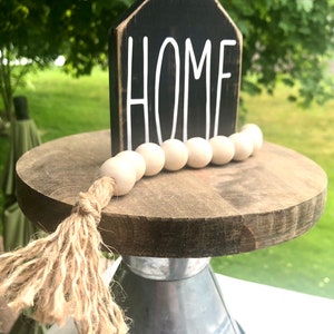 Wood Farmhouse mini house tiered tray decor shelf sitter rustic black white Rae Dunn style font HOME SIGN distressed