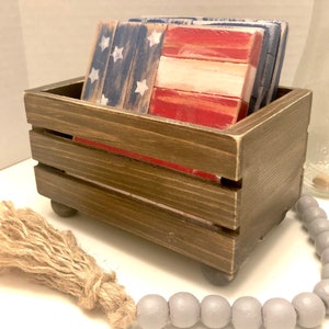 WOOD COASTER HOLDER Mini Crate style farmhouse handpainted chalk distressed - Choose Your Color and Match to your Jerseygirlwood coaster set