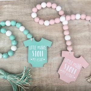 Baby Onesie Wood Bead Garland: New Mom Gift, 29" Tassel Decor