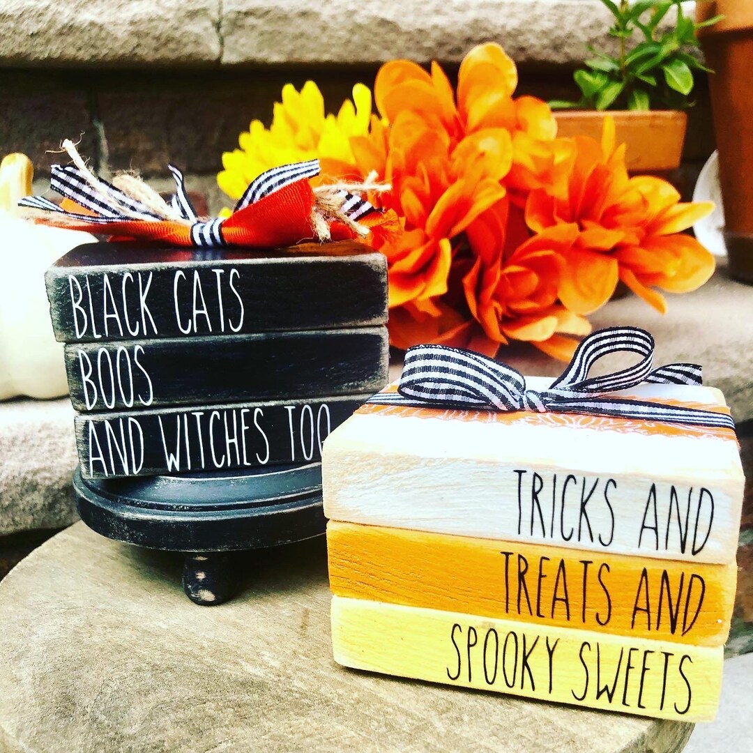 Mini Book Stack Wood Farmhouse Tiered Tray Decor Fall Shelf Sitter ...