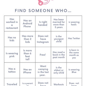 Baby Shower Bingo |  Get to Know You Bingo