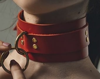 Lederhalsband Großer und kleiner Ring Choker verstellbare Länge