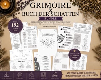 Grimoire Deutsch PDF zum Ausdrucken | Hexenbuch Buch der Schatten | Mondphasen Kristalle Tarot | Hexerei | Anfänger Hexe