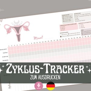 Cycle Tracker PDF German | Cycle Calendar to Print | Moon Phases, Notes, Period Journal, Mood, PMS