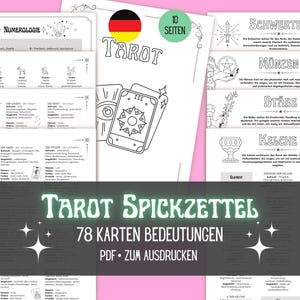 Tarotkarten Bedeutung Deutsch - 78 Karten Spickzettel zum Ausdrucken | Tarot für Anfänger