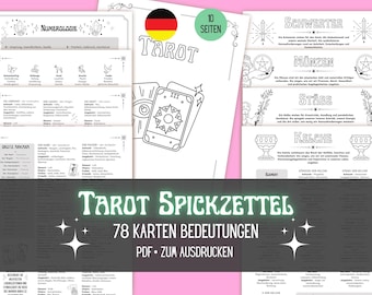 Tarotkarten Bedeutung Deutsch - 78 Karten Spickzettel zum Ausdrucken | Tarot für Anfänger