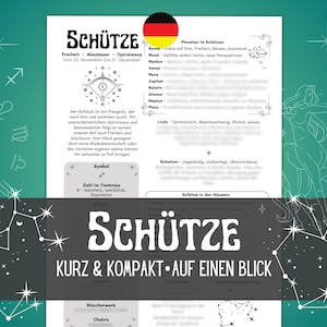 Sagittarius Zodiac Sign - Compact Overview | Astrology in German | Grimoire and Book of the Shadow Side - Printable PDF