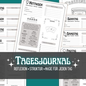 Daily Energy Journal Weekdays Set PDF German A4 | Moon Planet Chakra Crystals Green Magic | Grimoire - Book of Shadow Pages