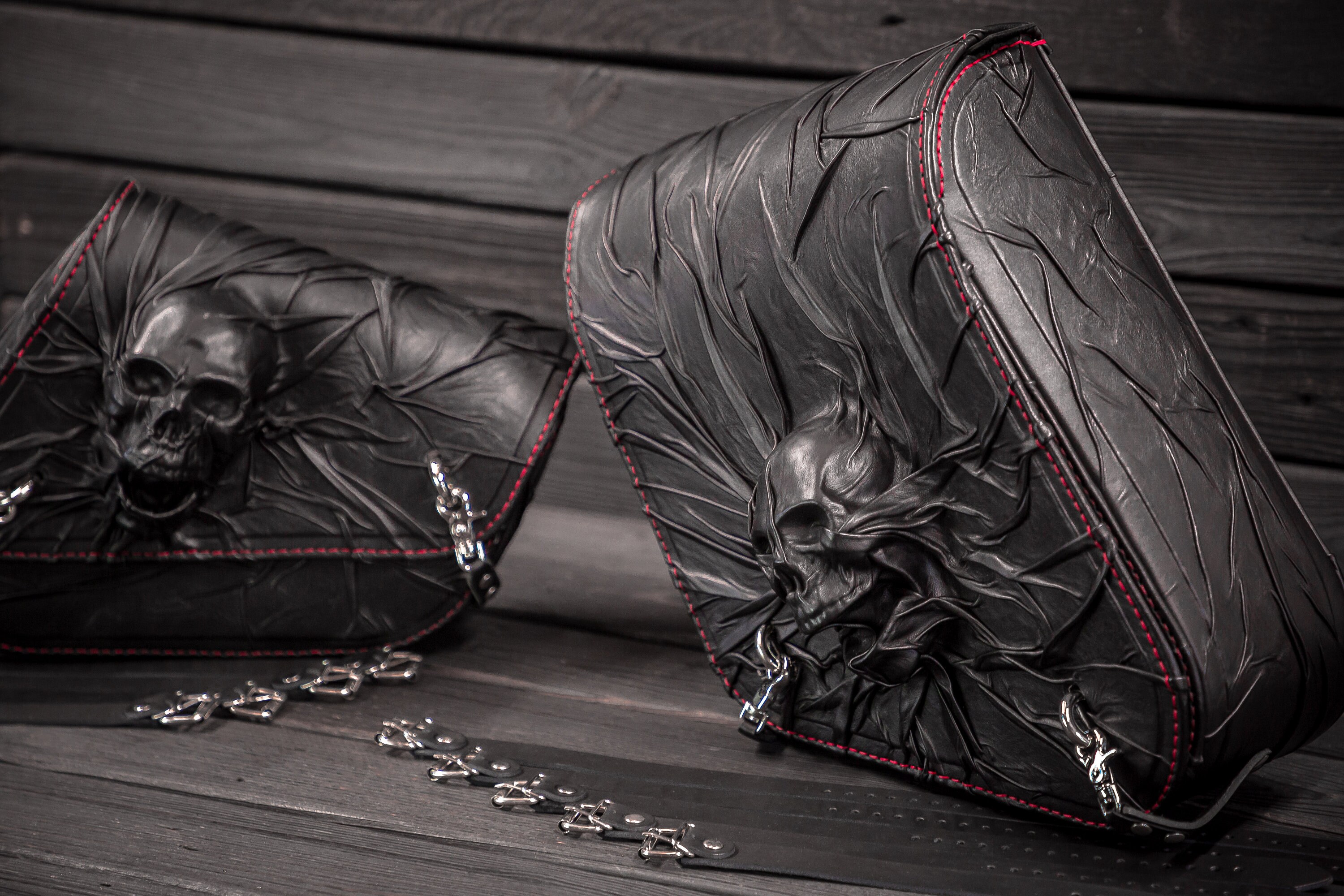 Motorcycle s Kit Handmade Black Leather Red Stitching Saddlebags Skull Sportster Left Side and Right Side Saddle Bags Skull Side Bag Skull Etsy
