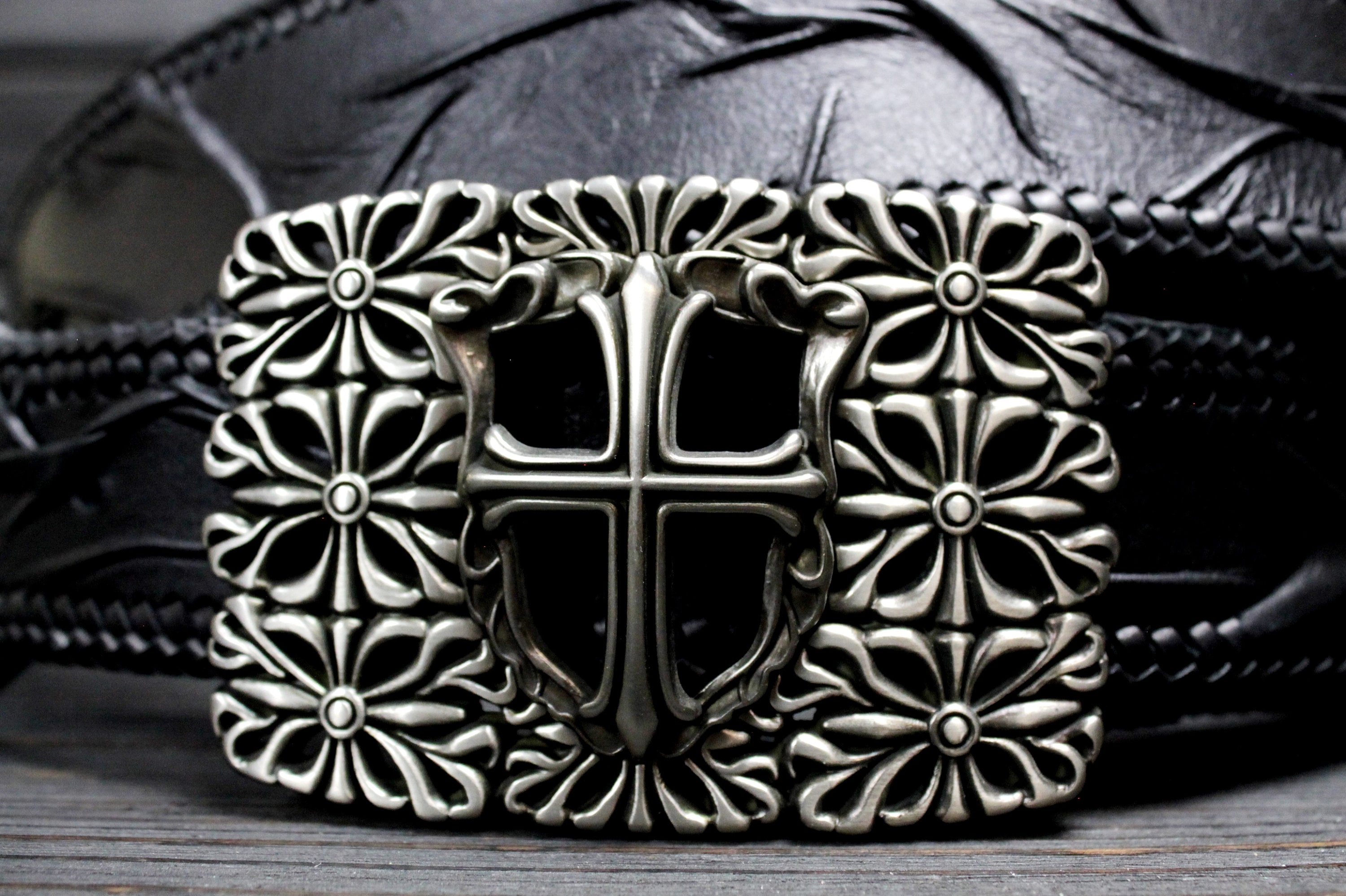 Robbie French Cross black leather belt. The Brass Boot: Chromexcel Black Moc Toe Boots | Grant Stone main image 4
