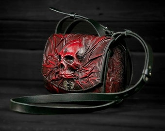 High quality handmade red leather cluth Skull, Red leather clutch, Cluth with skull, Small bag with skull, Women's leather cluth with skull