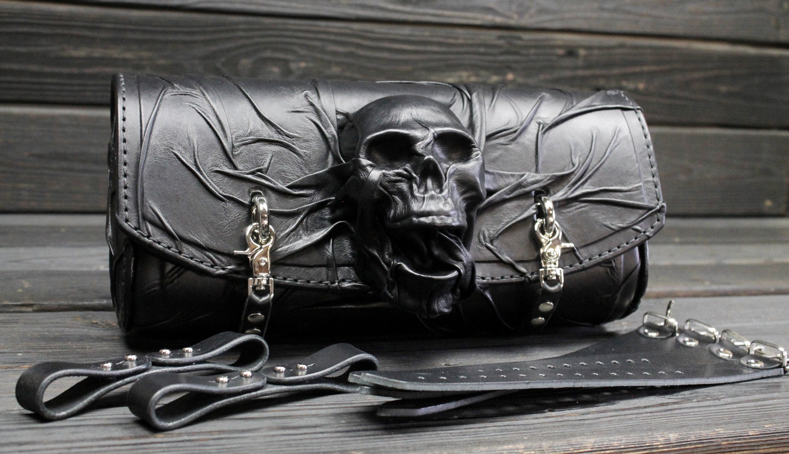 HarleyDavidson Softail black leather tool bag Skull Softail Etsy