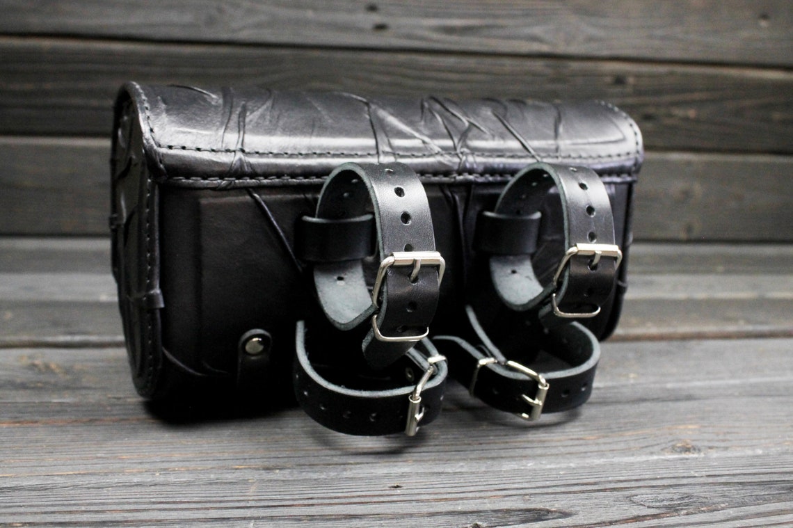 HarleyDavidson Sportster black leather fork bag Skull Etsy