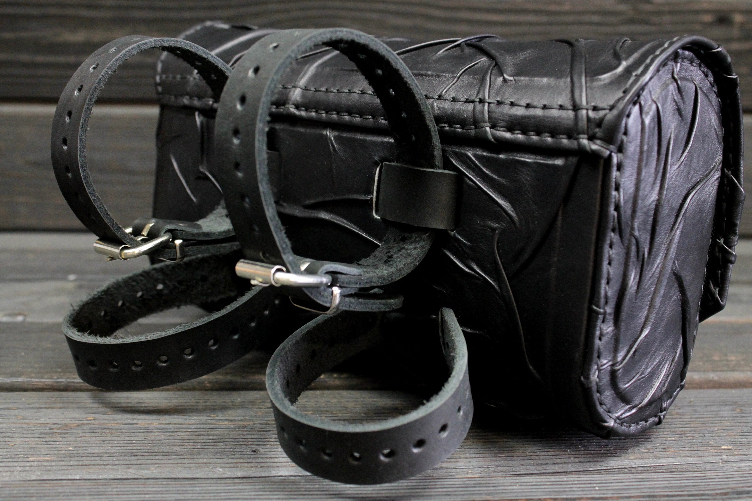 Motorcycle's black leather fork bag Skull Etsy