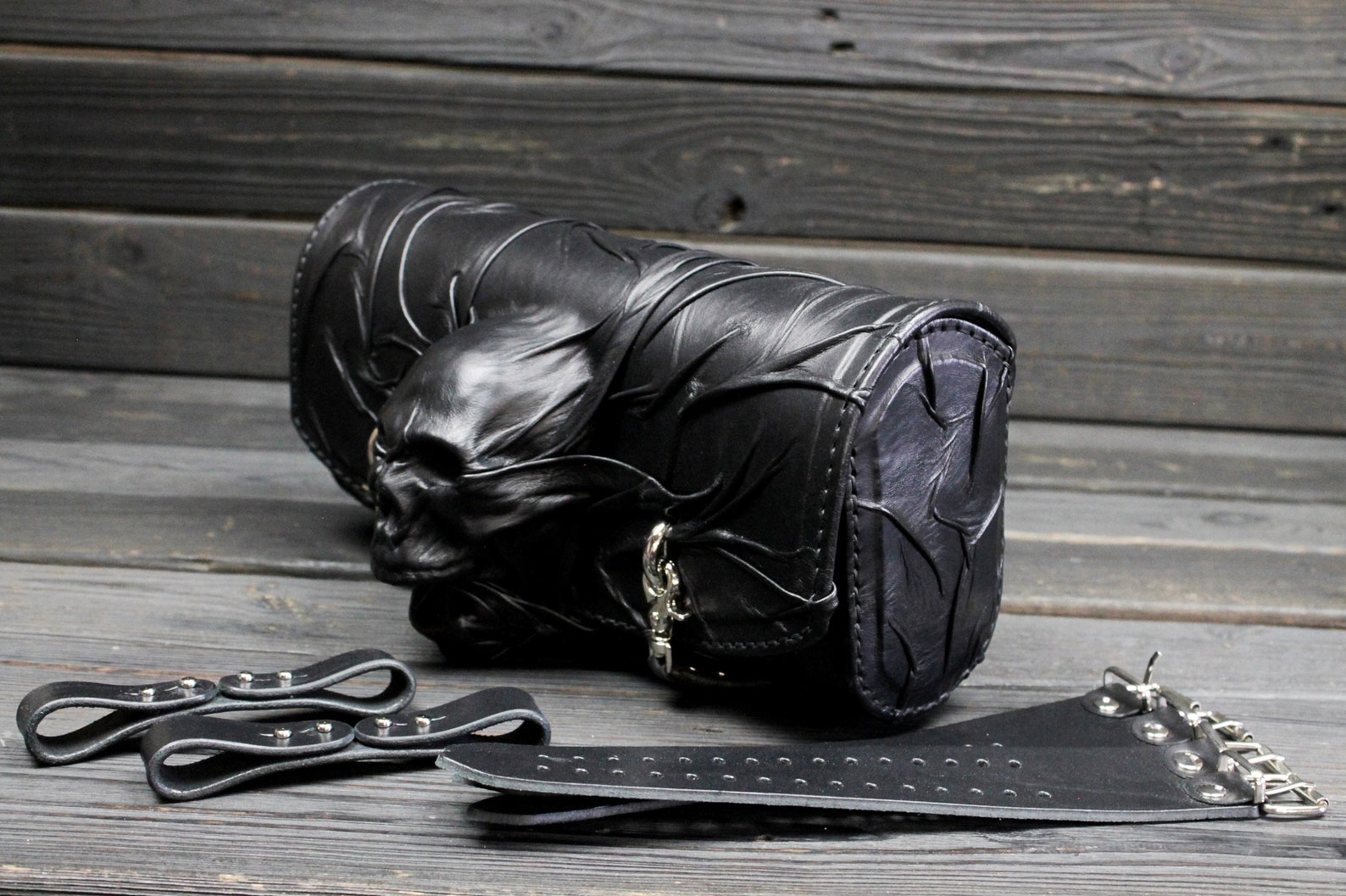 Harleydavidson Softail Black Leather Tool Bag Skull Softail Etsy