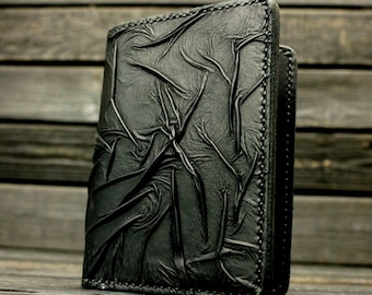 Handmade black leather wallet Bikers style, Handmade bikers black leather wallet, Men's black leather wallet, Women's black leather purse