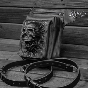 Handmade Leg Bag, Leather Bag Skull, Leather Leg Bag, Bikers Leg Bag, Handmade Leather Bag, Leather Captivity, Handmade Bag Skull, Skulls