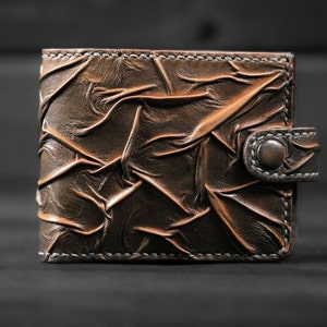 Cartera de cuero marrón hecha a mano, Monedero de cuero marrón steampunk hecho a mano, Bifold de cuero marrón hecho a mano, Cartera de cuero marrón de motociclista hecha a mano