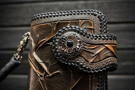 Brown Leather Biker's Long Wallet, Handmade Brown Leather Brown Leather Biker's Long Wallet, Handmade Brown Leather