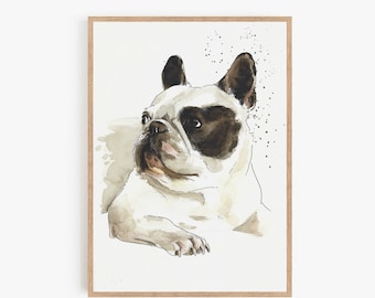 Custom watercolor, pet portrait from photo, Original painting, French Bulldog English Bulldog, Boxer...