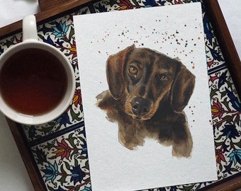 Hand painted portrait of pets. Personalized watercolor from photo. Dog Dachshund Dackel Fox Terrier Jack Russell...