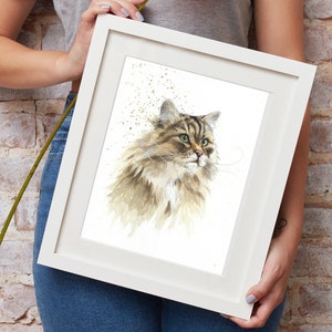 Personalized pet portrait handmade in watercolor from photo Original watercolor of a Siberian cat Pet memorial image 1