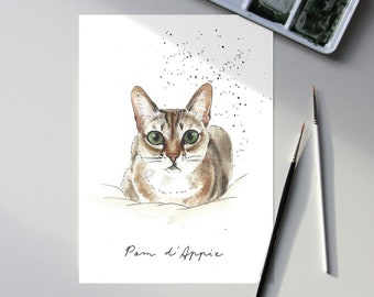 Personalized animal portrait in watercolor from photo - Original handmade pet watercolor - Birthday gift