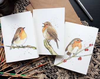 Set of 3 double postcards of Rouge Gorge based on my original watercolors (with or without envelopes)