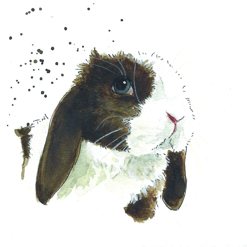 Mini aquarelle originale d'animal de compagnie peint à la main d'après photo Petit portrait de lapin format carré Souvenir commémoratif image 7