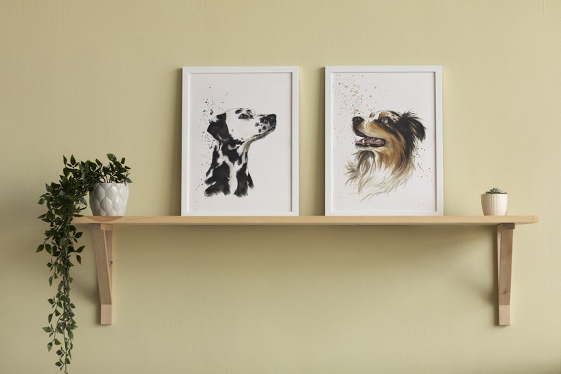 Hand painted portrait of pets. Personalized watercolor from photo. Commemorative memories. Australian Shepherd Dog image 2