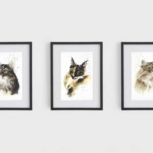 Personalized pet portrait handmade in watercolor from photo Original watercolor of a Siberian cat Pet memorial image 4