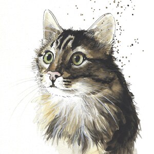Personalized pet portrait handmade in watercolor from photo Original watercolor of a Siberian cat Pet memorial image 5