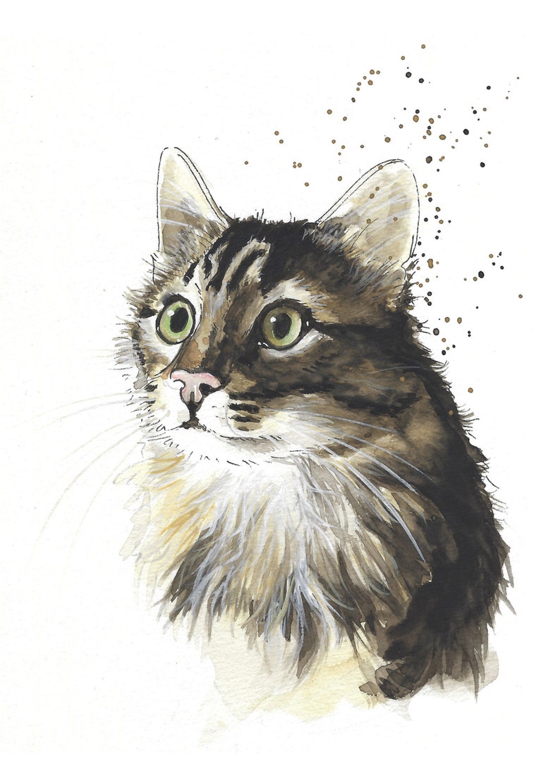 Personalized pet portrait handmade in watercolor from photo Original watercolor of a Siberian cat Pet memorial image 5