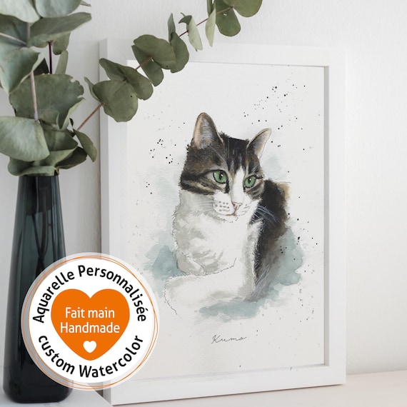 Cadeau personnalisable, un portrait de son animal personnalisé d'après photo, aquarelle originale peinte à la main. Peintures uniques