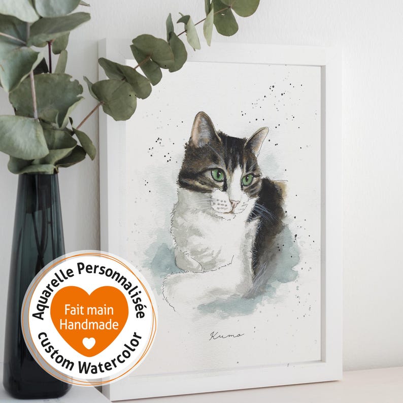 Son animal personnalisé fait à la main à l'aquarelle d'après photo - Aquarelle originale d'un chat roux - Cadeau de Noël amoureux des chats