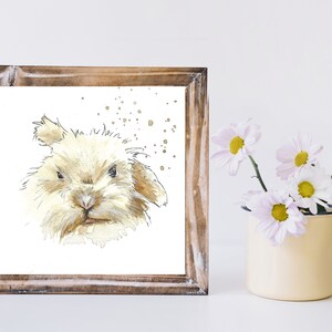 Mini aquarelle originale d'animal de compagnie peint à la main d'après photo Petit portrait de lapin format carré Souvenir commémoratif image 3