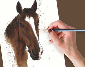 Custom hand painted portrait from photo • Personalized watercolor of Horse from photo • Original handmade drawing painting