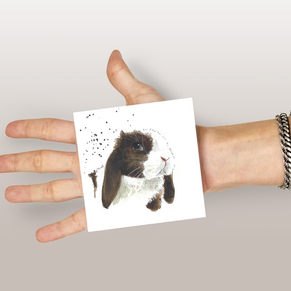 Mini aquarelle originale d'animal de compagnie peint à la main d'après photo - Petit portrait de lapin format carré - Souvenir commémoratif