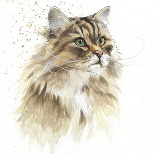 Personalized pet portrait handmade in watercolor from photo Original watercolor of a Siberian cat Pet memorial image 3