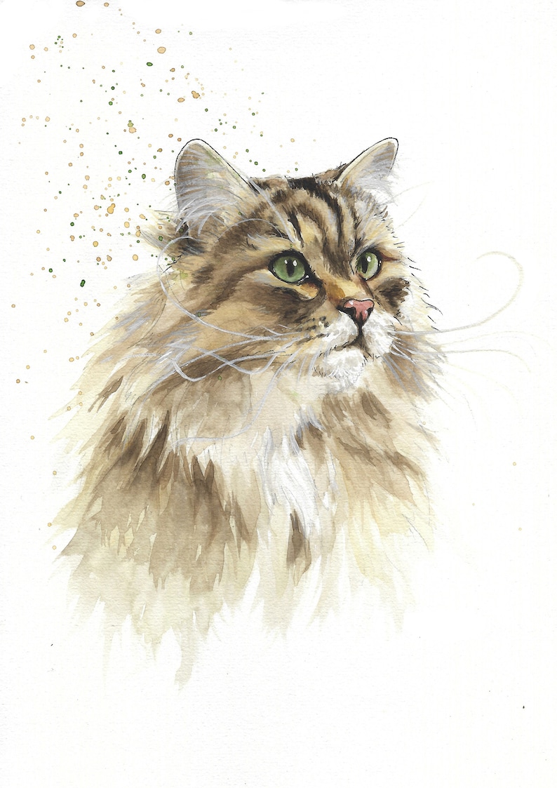 Personalized pet portrait handmade in watercolor from photo Original watercolor of a Siberian cat Pet memorial image 3