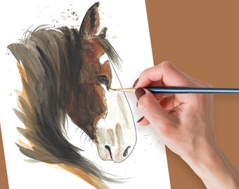 Personalized animal portrait of your horse in watercolor from photo - hand painted - Mother's Day